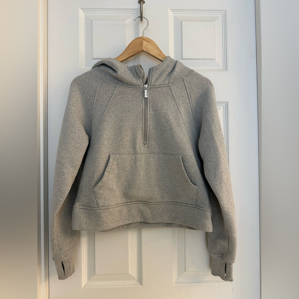 Cozy Gray Fleece-Lined Half Zip Hoodie — Size S